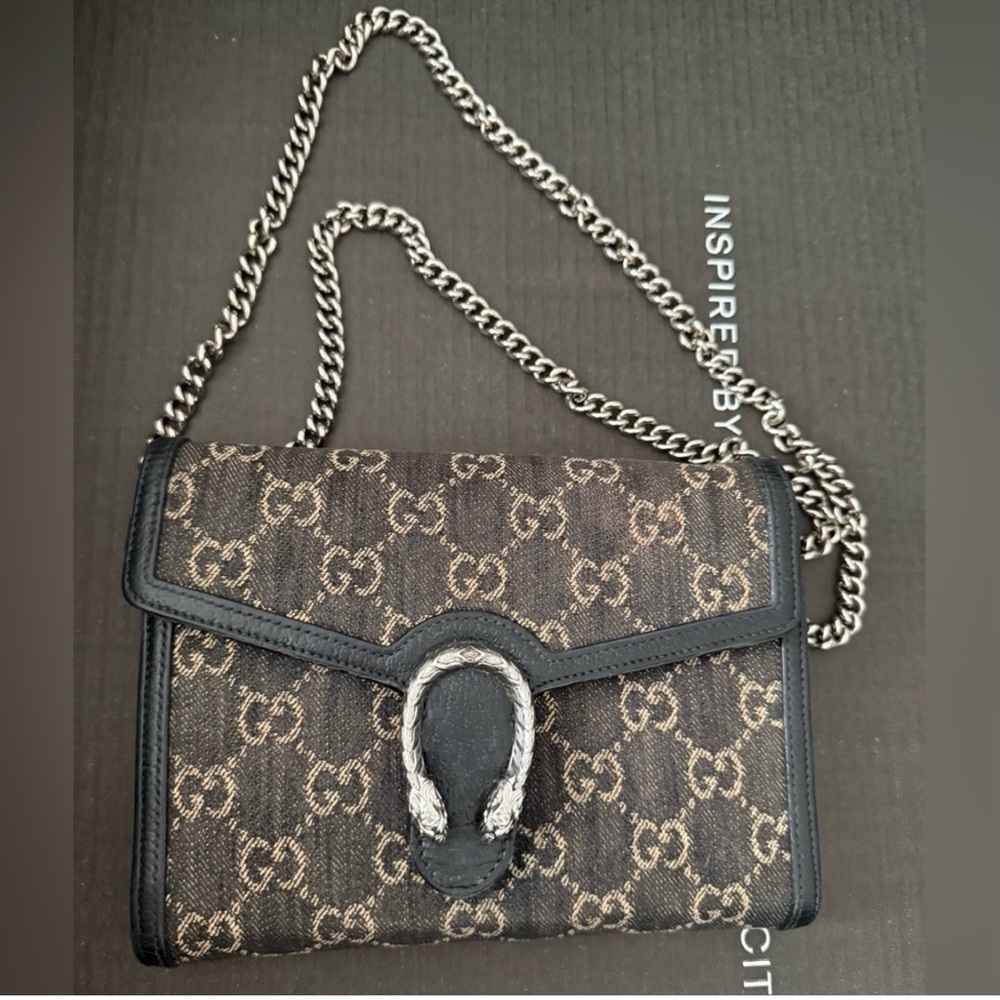 Gucci Black Denim Dionysus Chain Wallet Bag